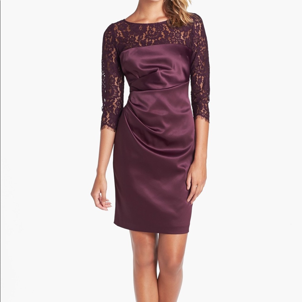 ELIZA J Purple Lace Satin Sheath Dress